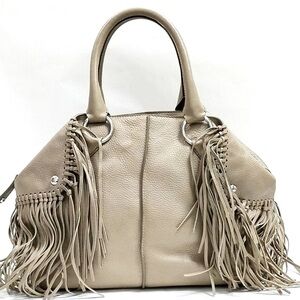 RARE! Large Tan Tod’s Leather Fringe Satchel Bag Neutral Y2K RockerChic